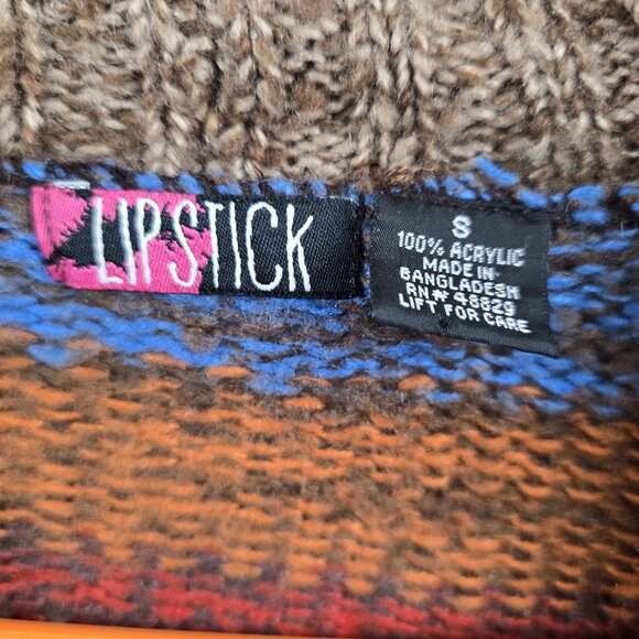 Lipstick Womens Striped Knit Open Front Cardigan Brown Multicolor Acrylic - Picture 3 of 6